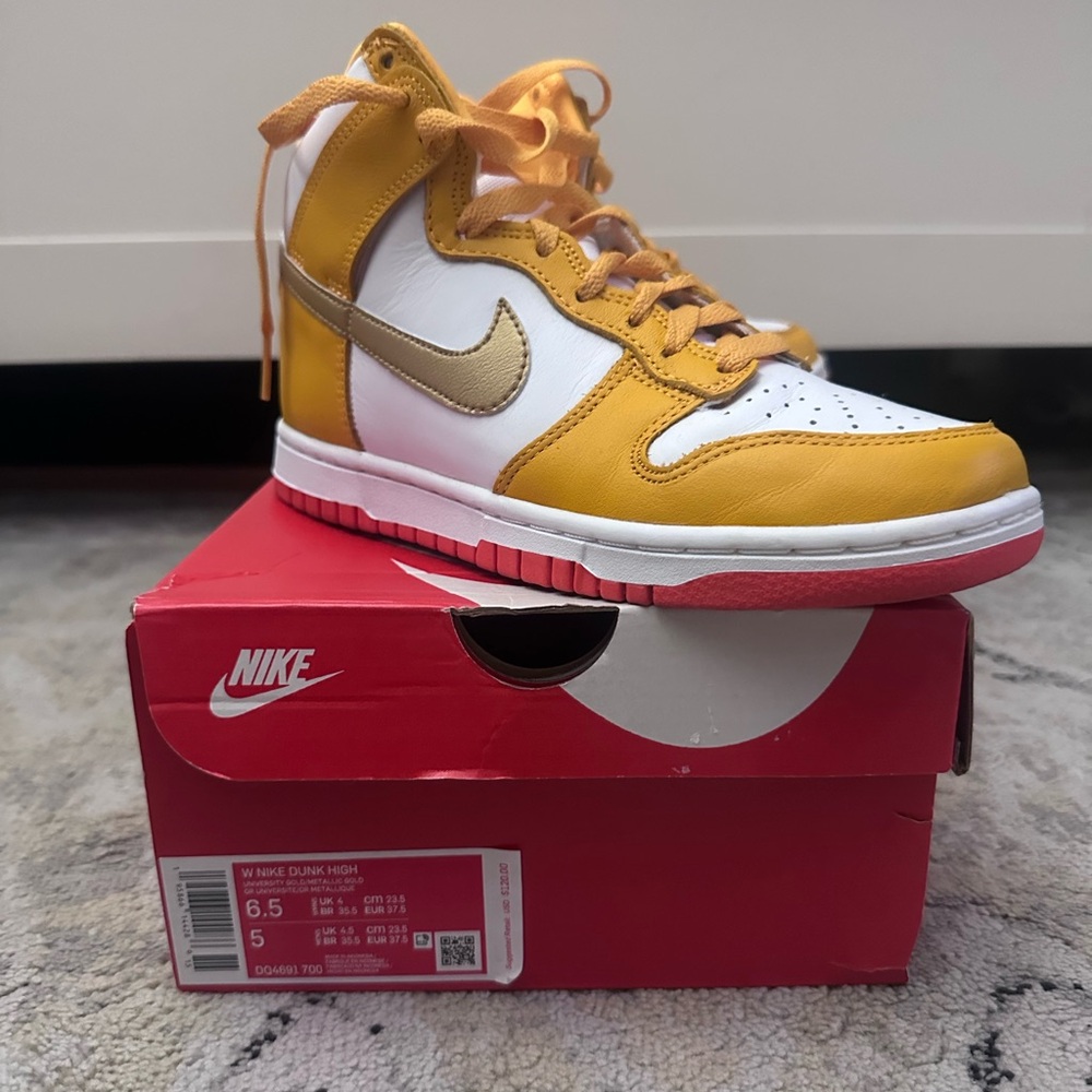 Nike Dunk High Gold and White Sneakers
